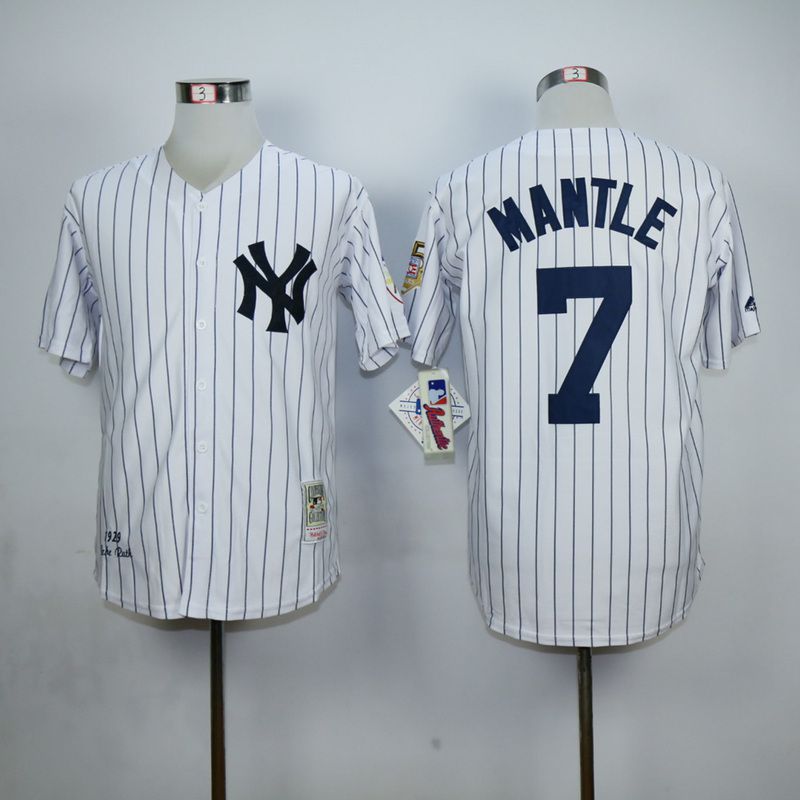 Men New York Yankees 7 Mantle White MLB Jerseys